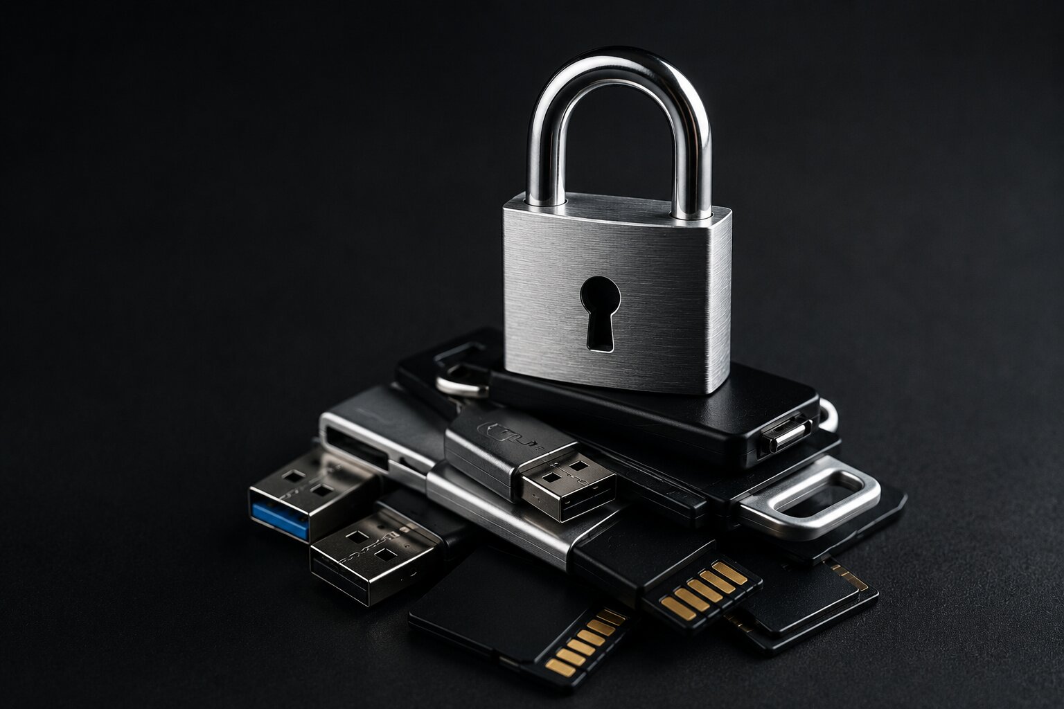 Schloss auf Datenspeichern als Symbol fuer sicheren Datentransfer