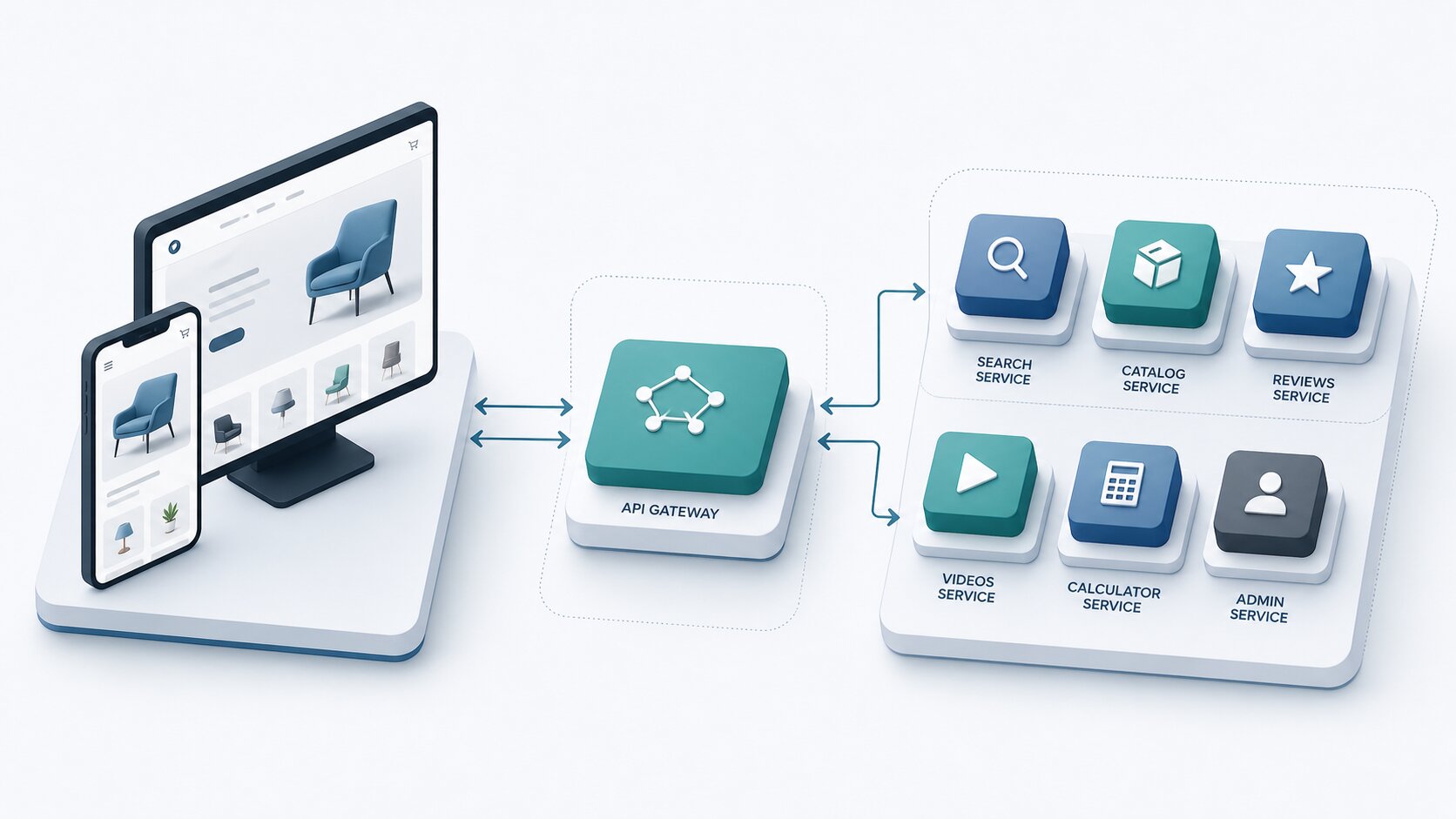 Architektur-Uebersicht: Shopify Theme, API-Schicht und Backend-Module im Zusammenspiel